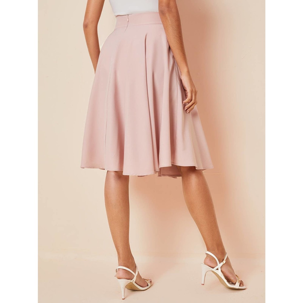 High Rise Wide Waistband Circle Skirt Minimalist Business Casual - Picture 2 of 11
